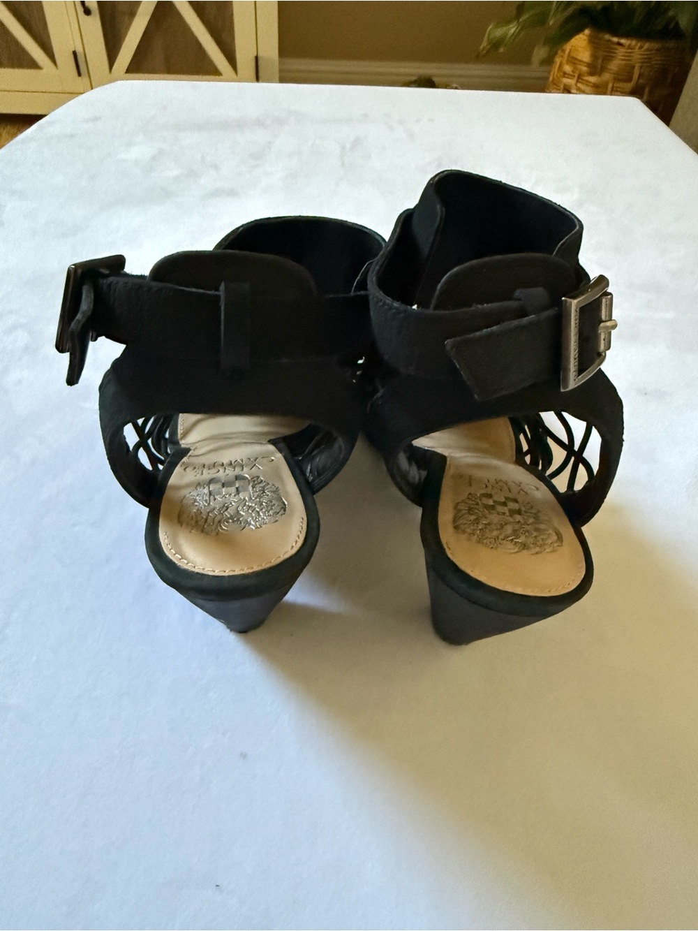 Vince Camuto VV-Evel Black Lace-Up Cage Block Heel Sandals - Picture 5 of 5